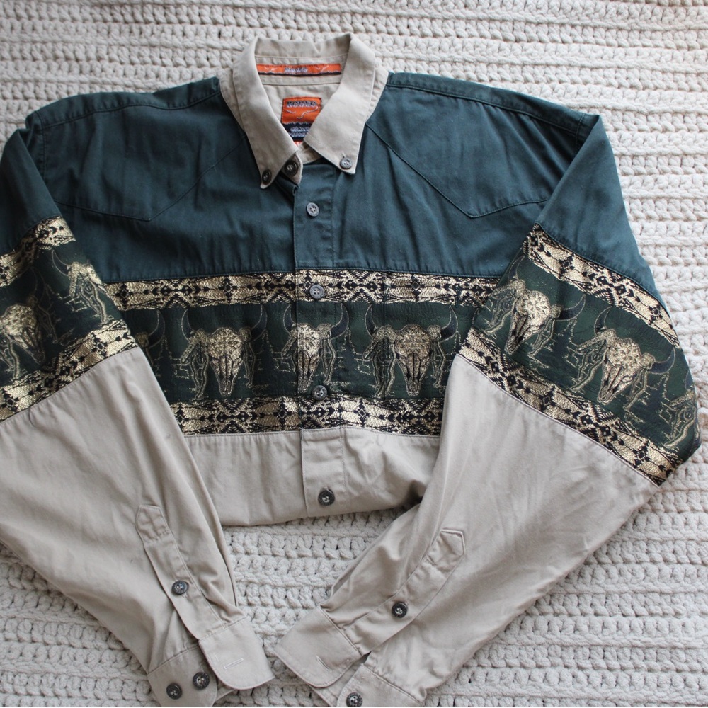 Green and Beige Western Shirt
